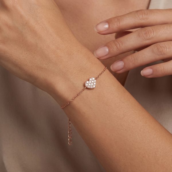 Гривна със сърце и циркони HEART GLOW от розово злато
