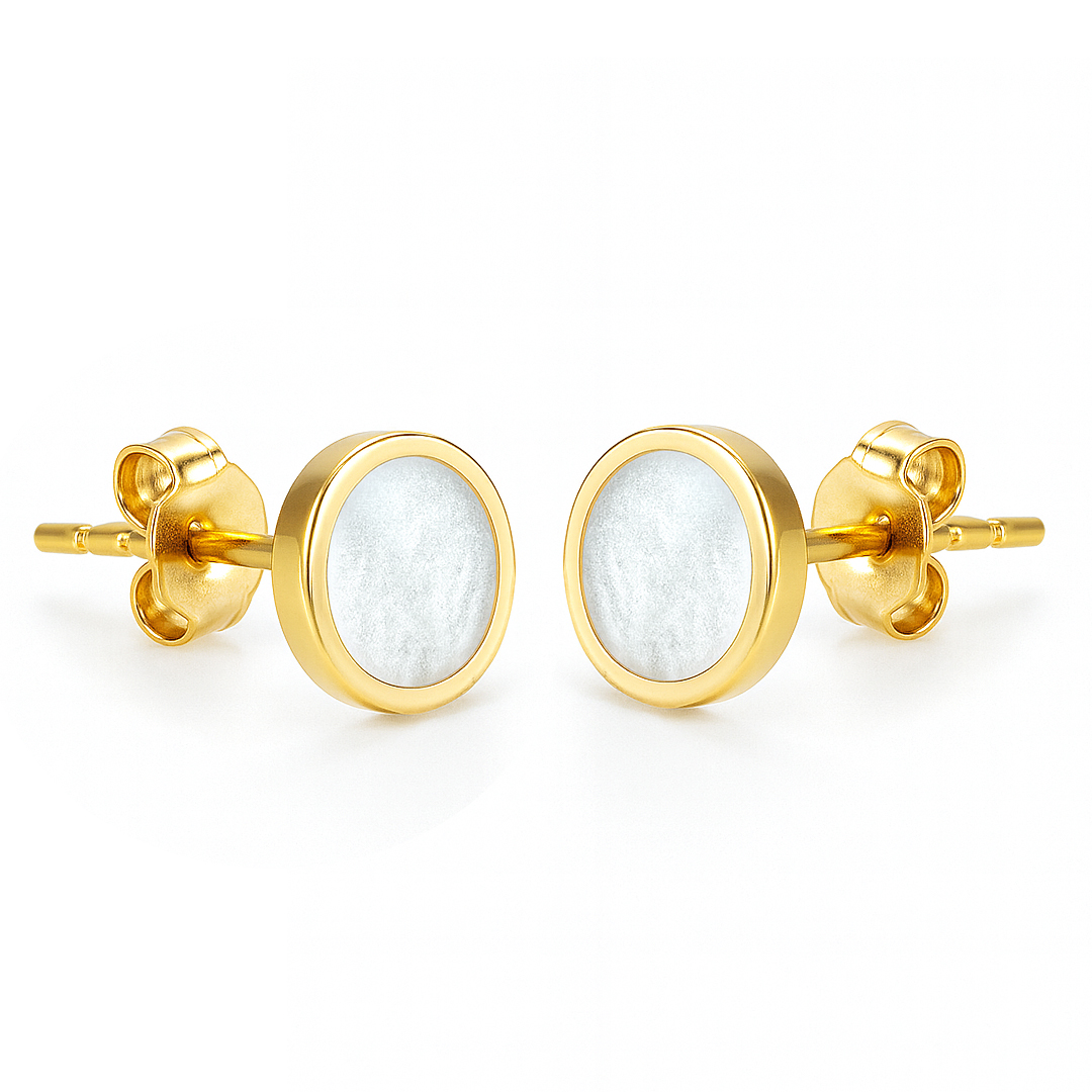 Златни обеци жълто злато с кръг перламута