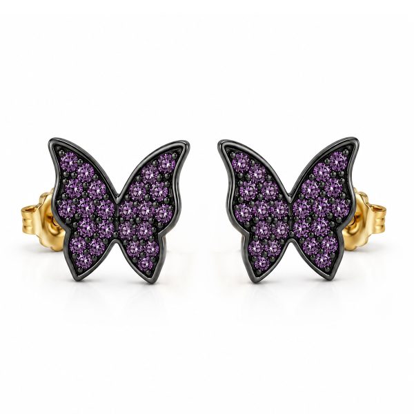 Златни обеци пеперуди VIOLET BUTTERFLY с аметист