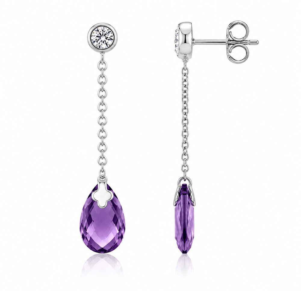 Златни обеци с аметист Violet Drop от бяло злато
