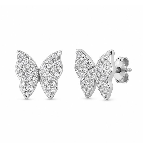 Обеци от бяло злато Butterfly Shine с циркони