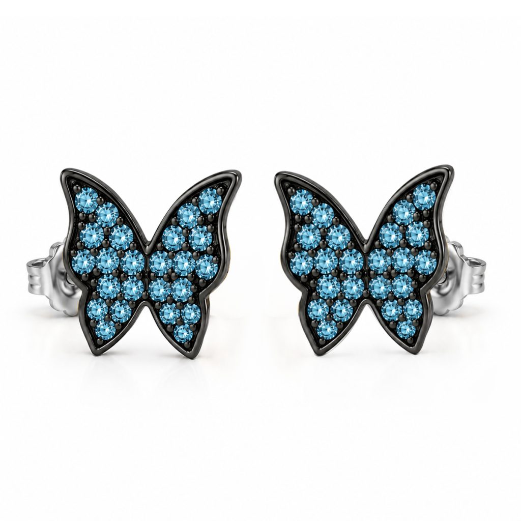 Обеци от бяло злато с топаз BLUE BUTTERFLY