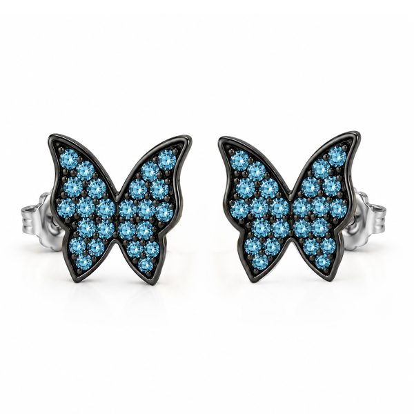 Обеци от бяло злато с топаз BLUE BUTTERFLY