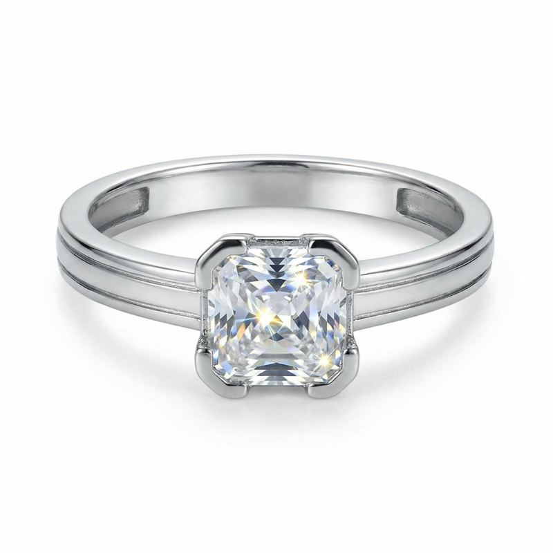 Бяло злато годежен пръстен с квадратен камък циркон