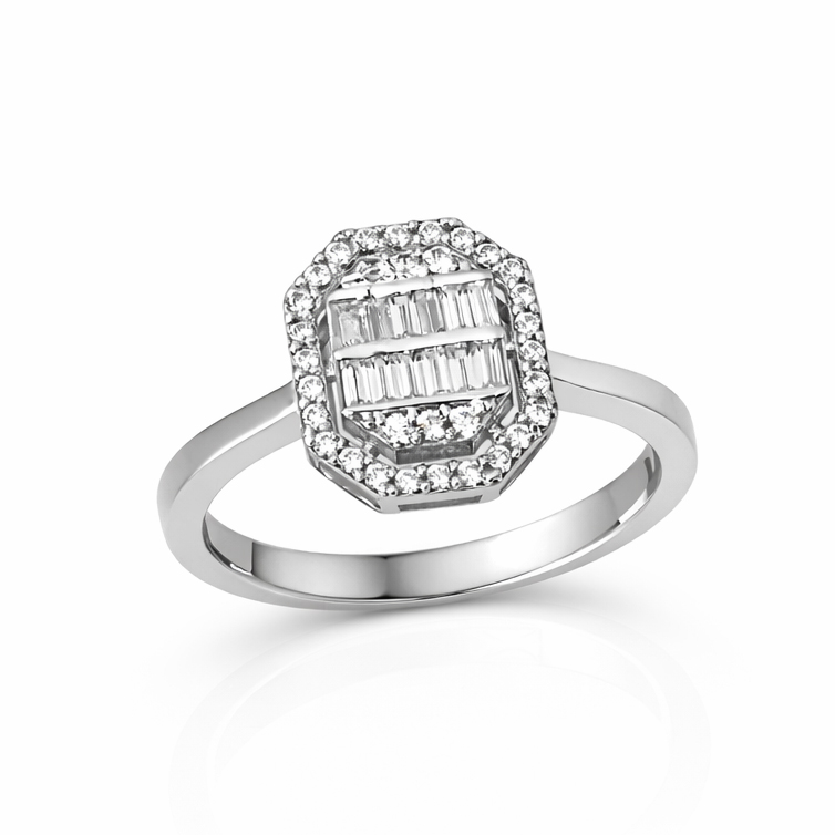 Годежен пръстен бяло злато багета