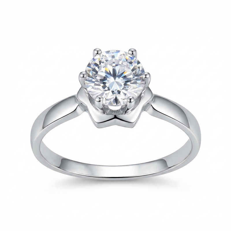 Годежен пръстен бяло злато с голям камък циркон ABI