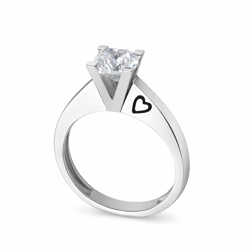 Годежен пръстен бяло злато с гравирано сърце