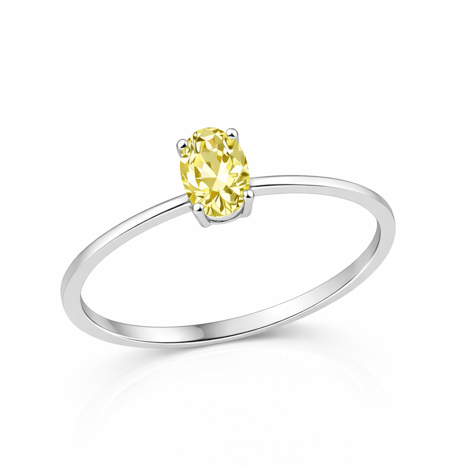 Годежен пръстен бяло злато с жълт централен камък цитрин