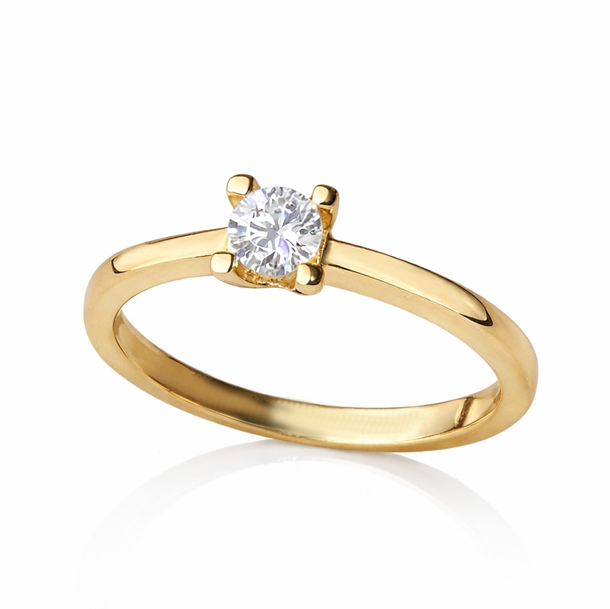 Годежен пръстен жълто злато с централен камък циркон GRACIA