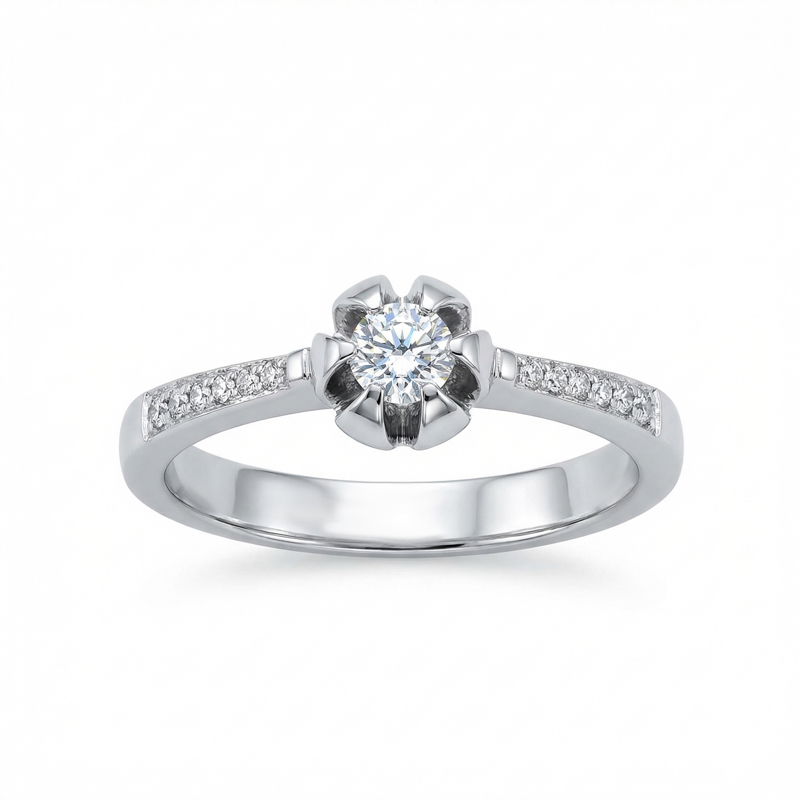 Годежен пръстен от бяло злато с циркон със шест щифта VALYA