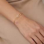 Гривна с кръст и циркони CROSS OF LIGHT от жълто злато