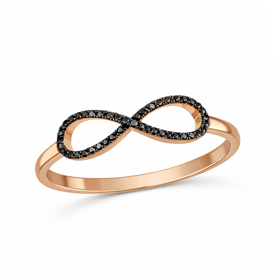 Диамантен пръстен NOIR INFINI от розово злато 14К с черни диаманти