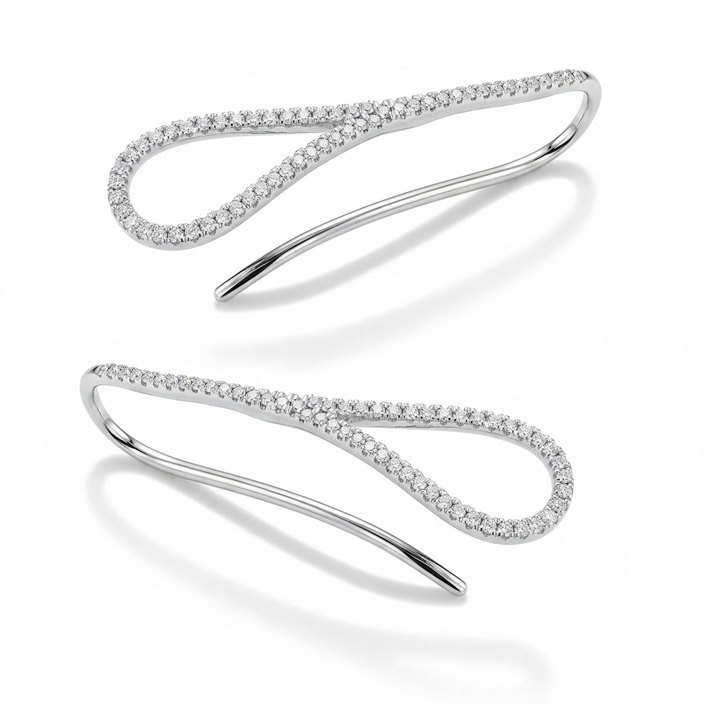 Диамантени обеци VELORA от бяло злато 14К тип фиба