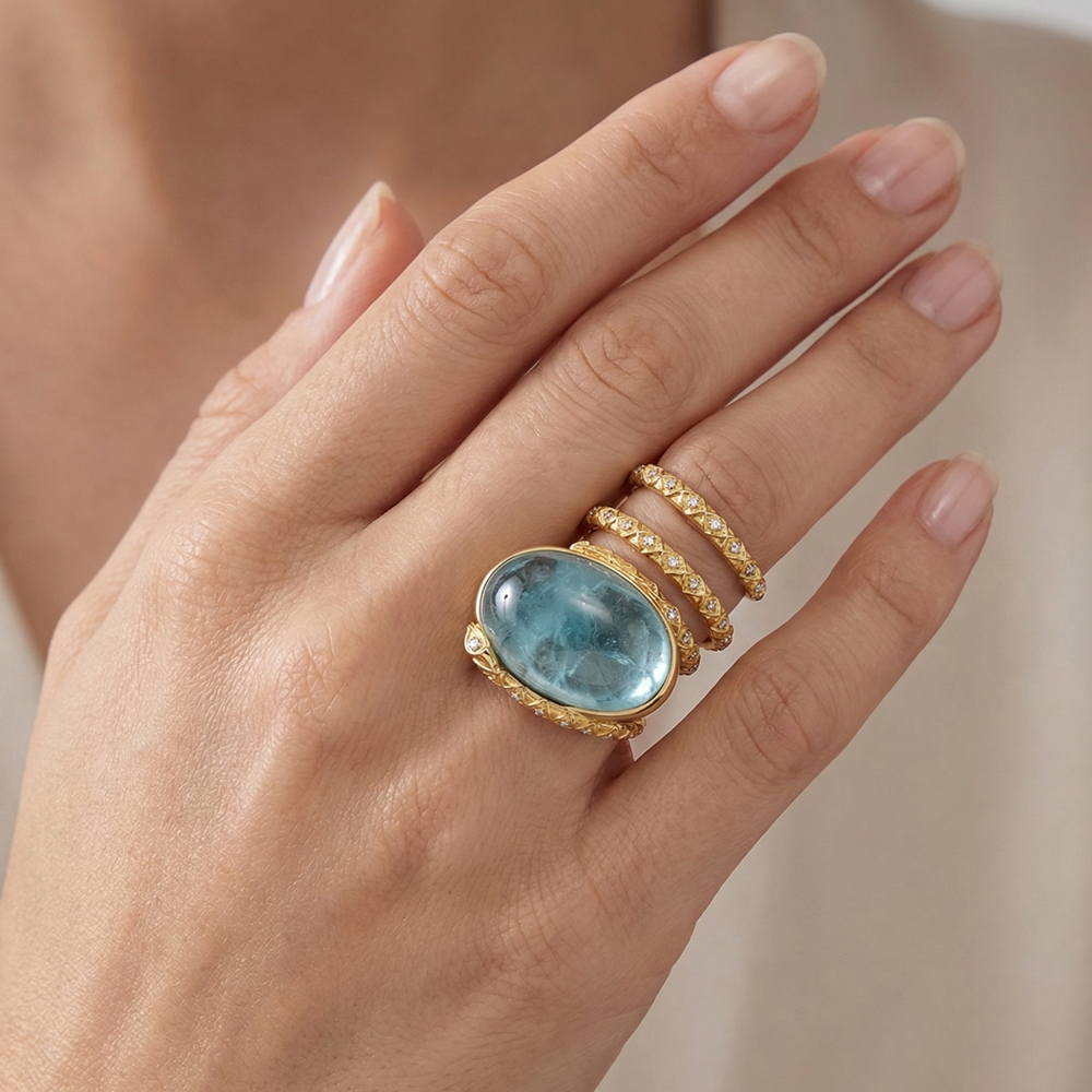 Златен пръстен SERPENTIA AQUAMARINE