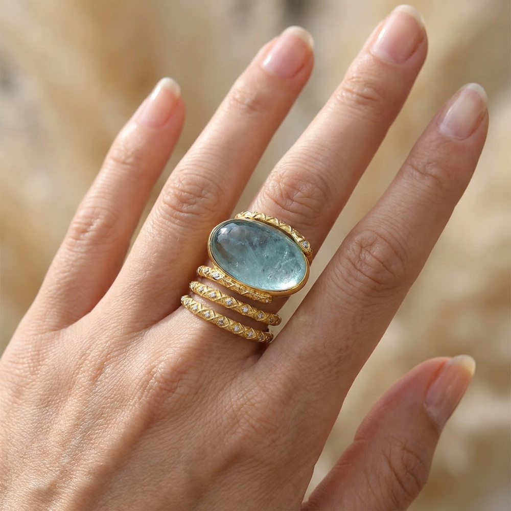 Златен пръстен SERPENTIA AQUAMARINE 14К с аквамарин и диаманти