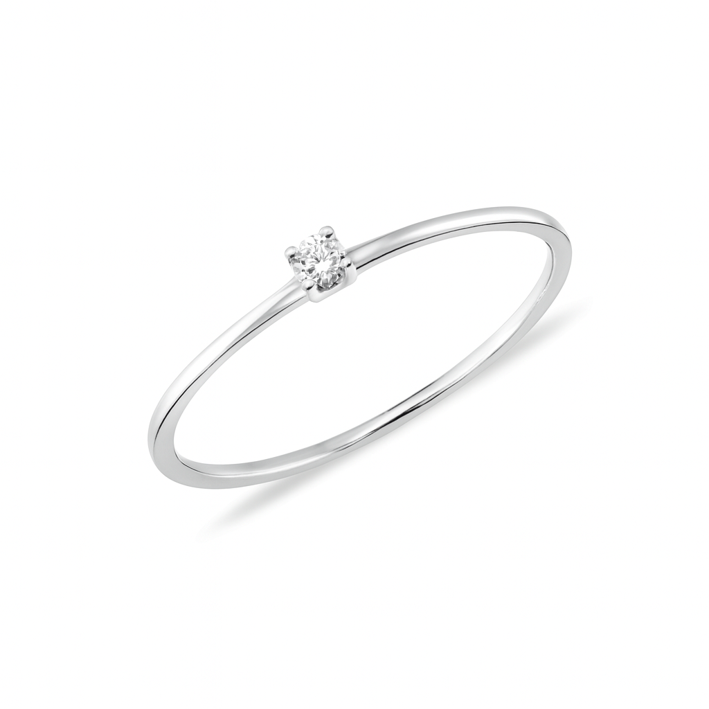 Златен пръстен бяло злато с един малкък камък циркон