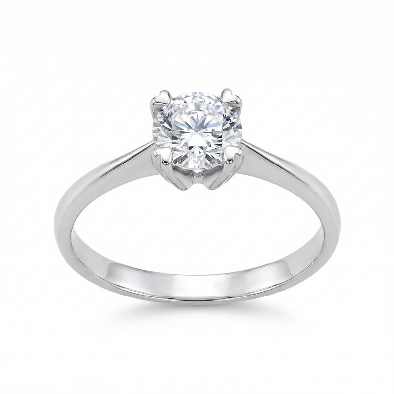 Малък размер годежен пръстен бяло злато с голям камък със щифтове сърца 2