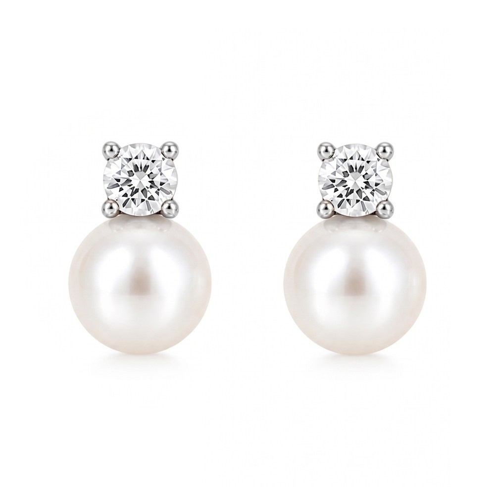 Златни обеци Pearl Classic White