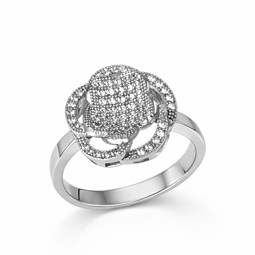 Бяло злато пръстен с циркон Flower