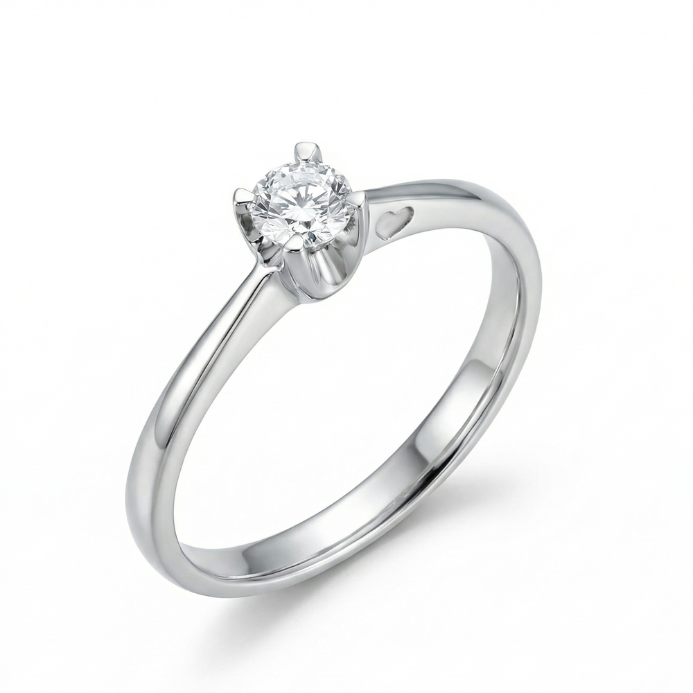 Годежен диамантен пръстен бяло злато със сърце