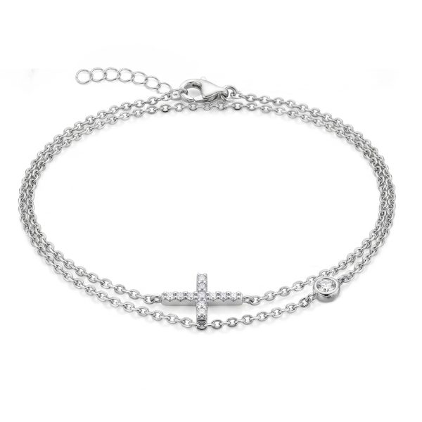 Гривна с кръст и циркони CROSS OF LIGHT от бяло злато