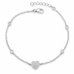 Гривна с сърце и циркони HEART GLOW от бяло злато