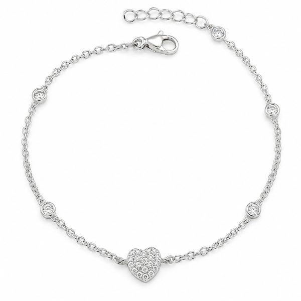 Гривна с сърце и циркони HEART GLOW от бяло злато