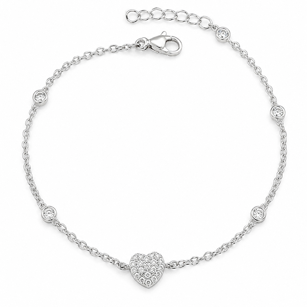 Гривна с сърце и циркони HEART GLOW от бяло злато