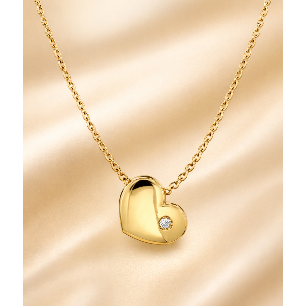 Жълто злато колие със сърце и един камък циркон
