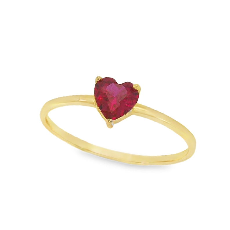 Жълто злато пръстен с камък сърце с рубин
