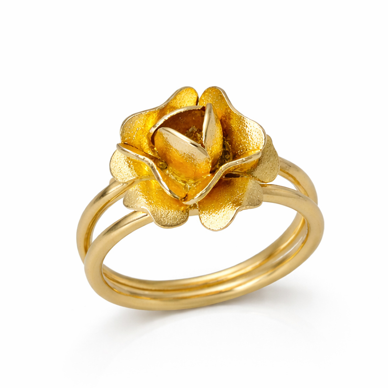 Жълто злато пръстен с роза без камъни