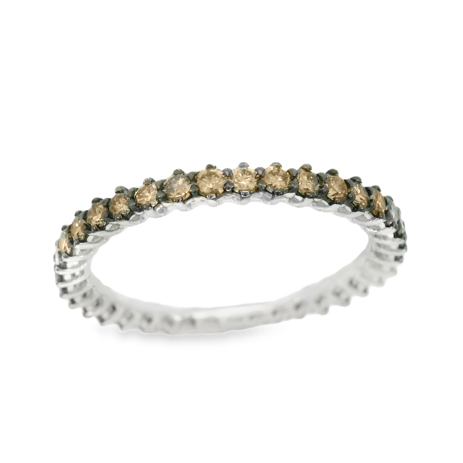 Златен пръстен бяло злато с кафеви диаманти