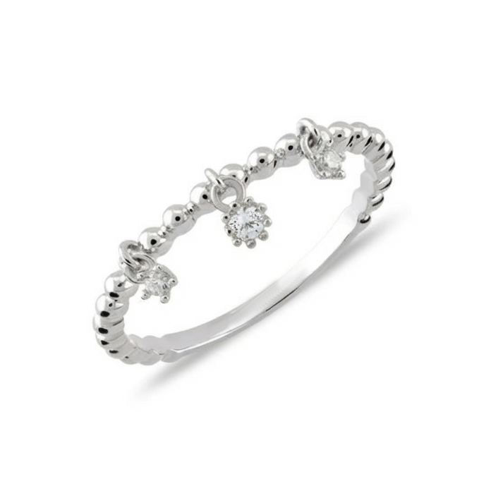 Златен пръстен халка бяло злато с висящи камъни циркон VIKI