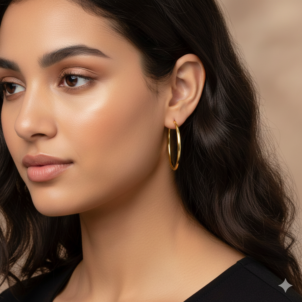 Златни обеци халки среден размер от 3.5см 35мм жълто злато