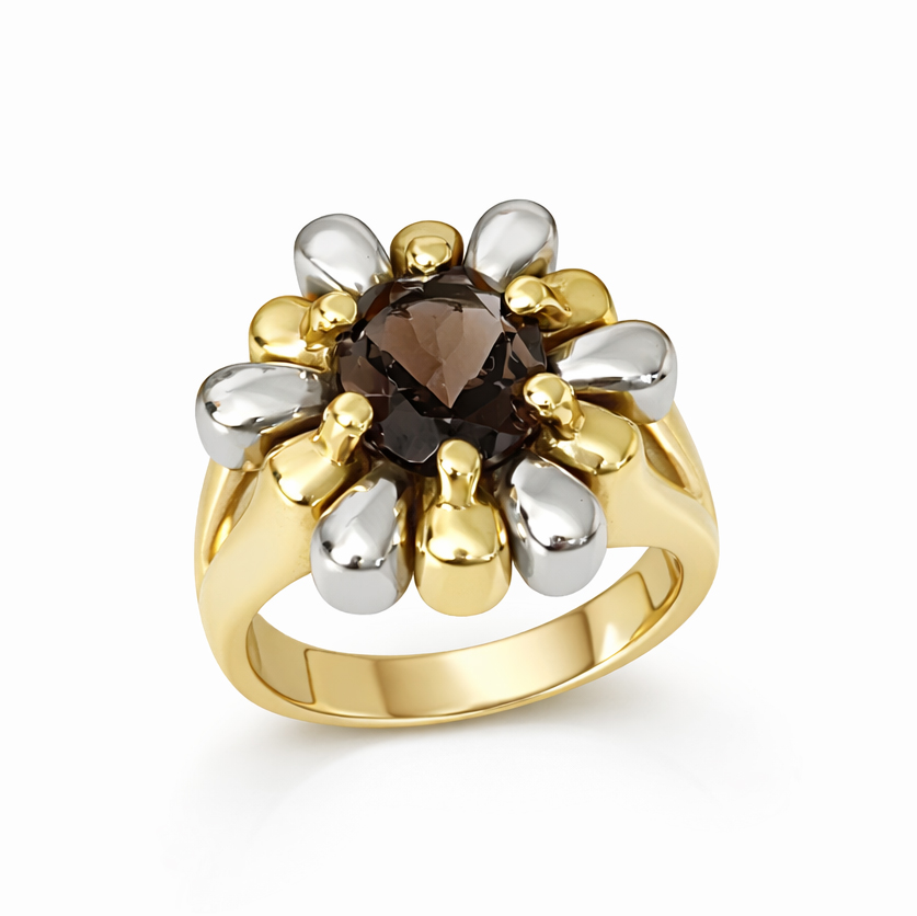 Масивен пръстен бяло и жълто злато с топаз