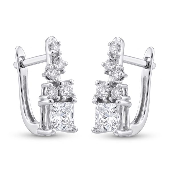 Обеци от 14К бяло злато с естествени диаманти Diamond Cascade