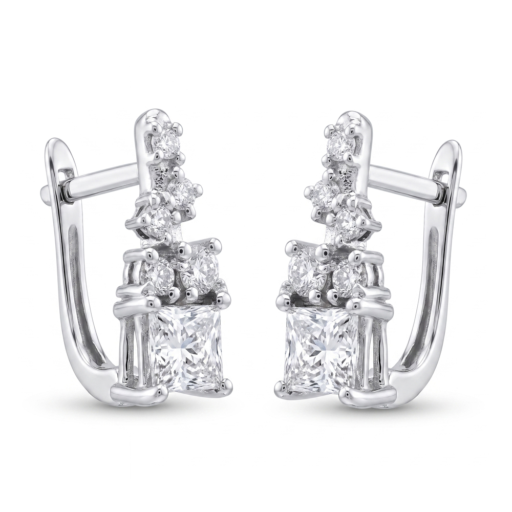 Обеци от 14К бяло злато с естествени диаманти Diamond Cascade