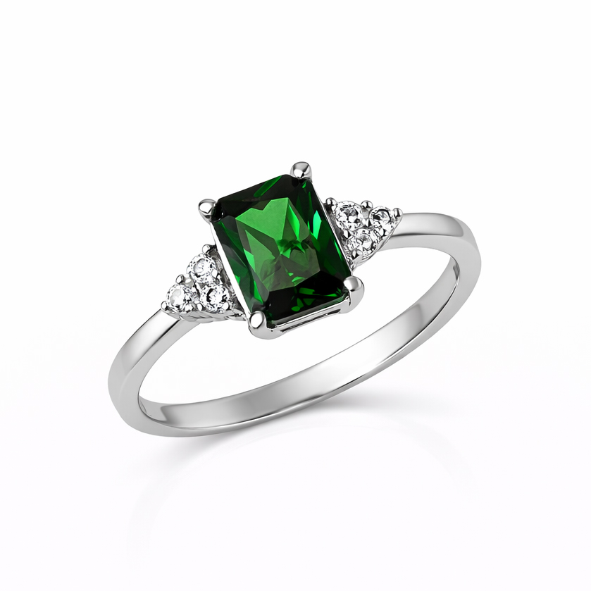 Пръстен бяло злато с изумруд Barbara