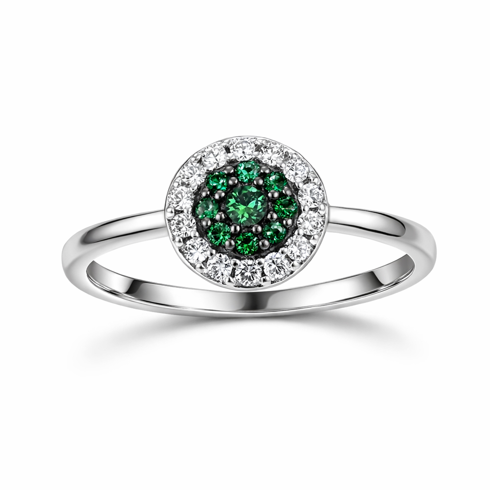 Пръстен бяло злато Carmen.Пръстен бяло злато с камъни изумруд и циркон Carmen