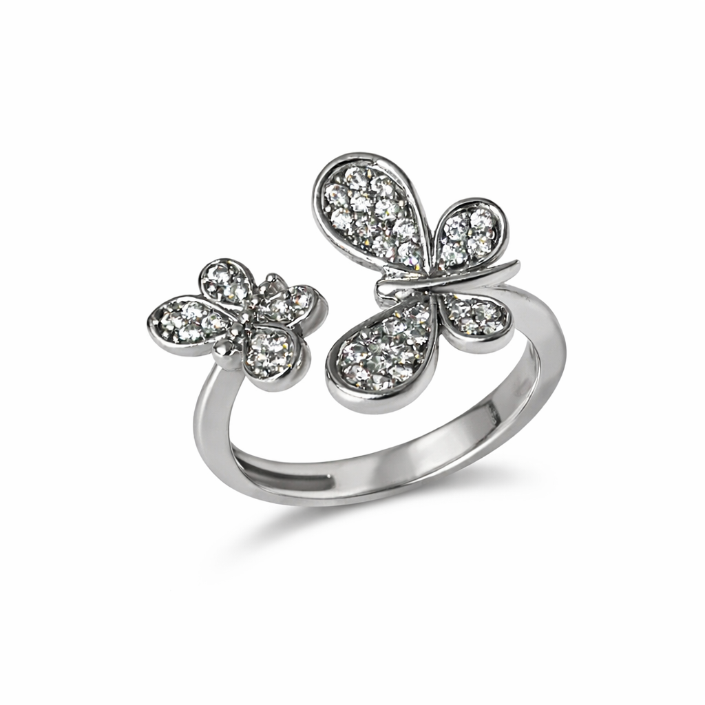 Пръстен бяло злато с пеперуди
