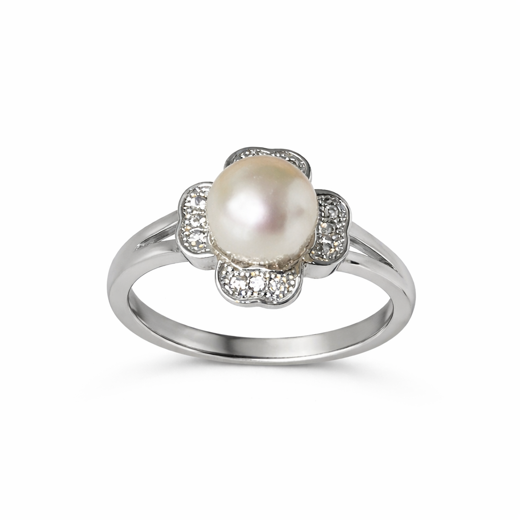 Пръстен бяло злато с перла ELINA