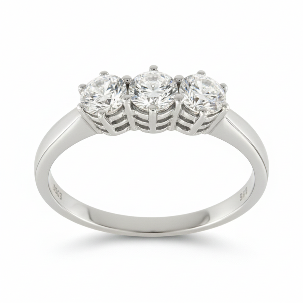 Пръстен бяло злато с три камъка Melis