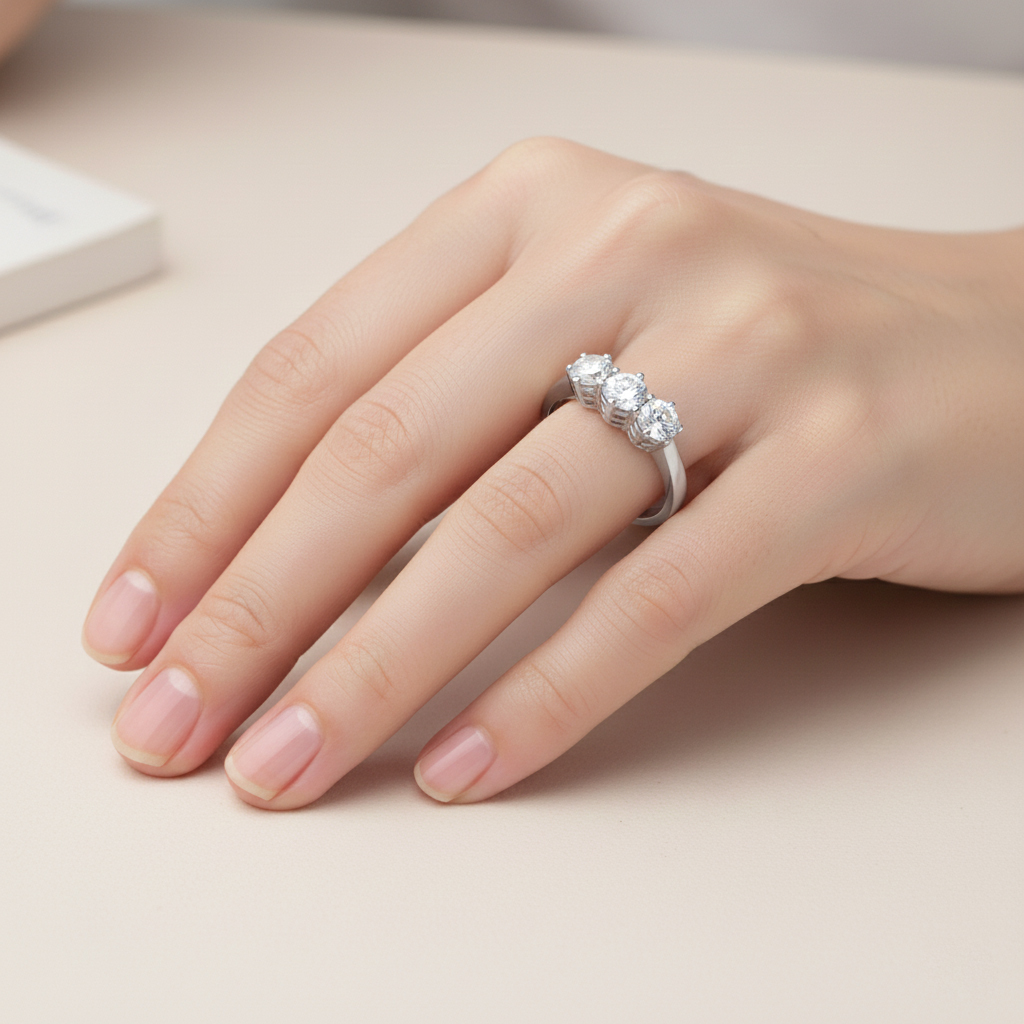 Пръстен бяло злато с три камъка Melis