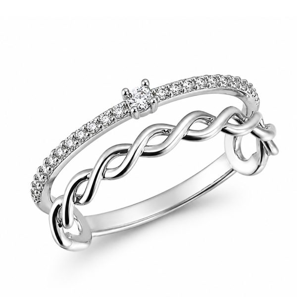 Пръстен бяло злато с циркони INFINIA TWIST | 14К