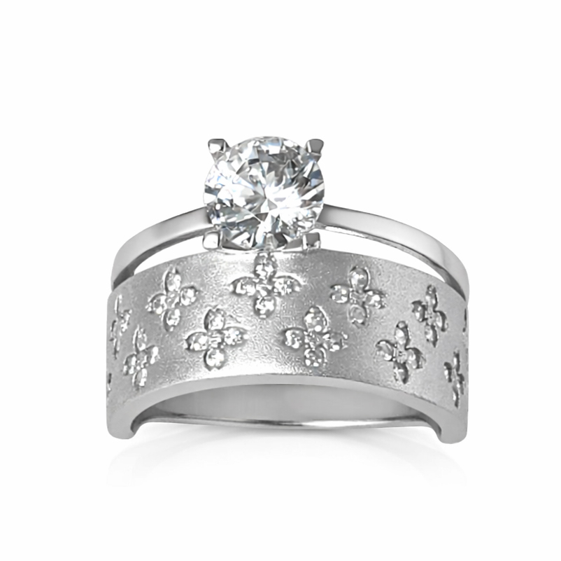 Пръстен бяло злато халка и годежен пръстен в едно