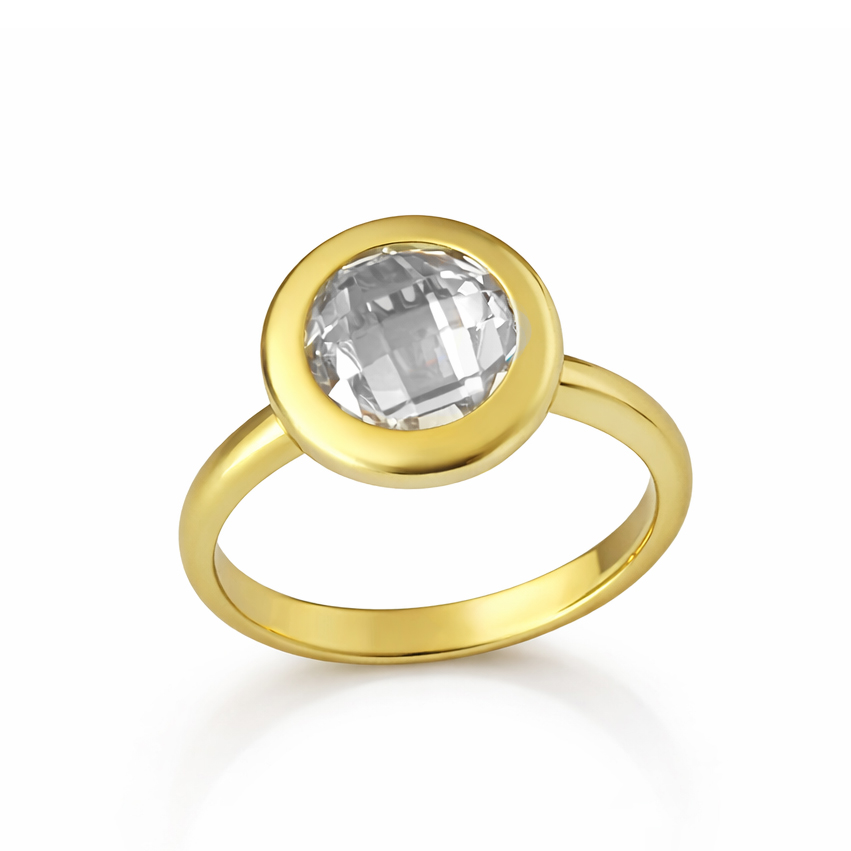 Пръстен жълто злато с голям камък топаз