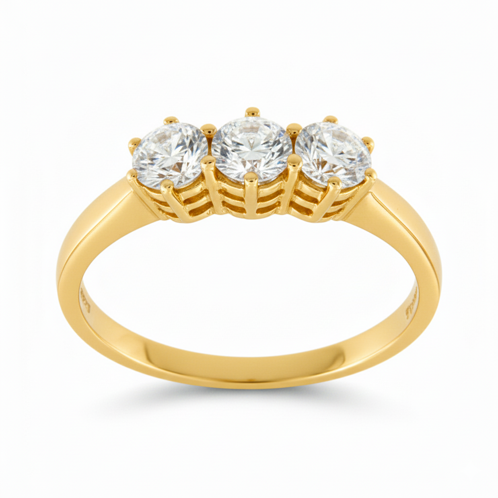 Пръстен жълто злато с три камъка Melis