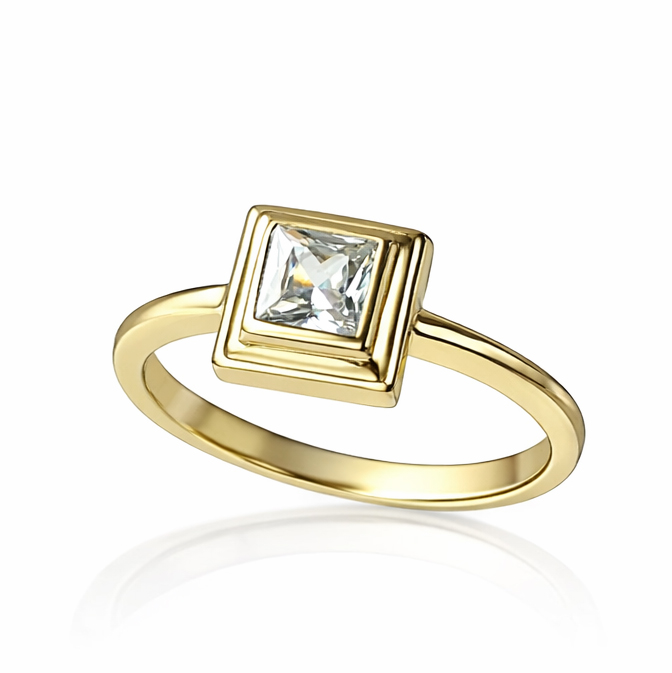 Пръстен квадрат жълто злато GABRIEL