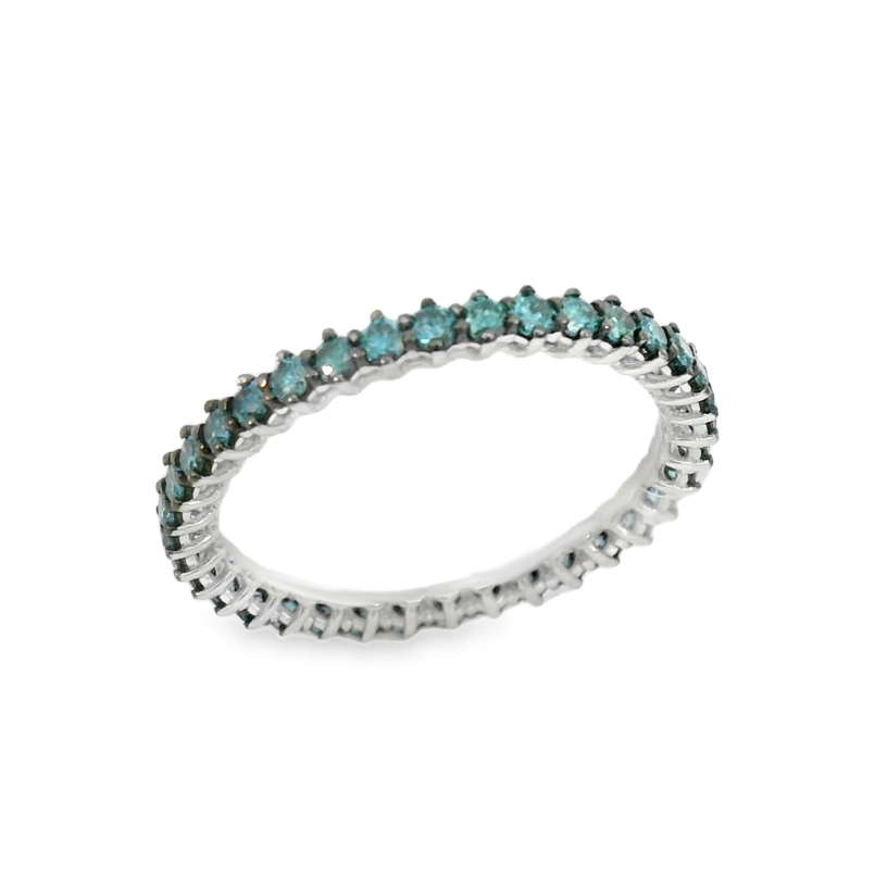 Пръстен със сини диаманти от бяло злато