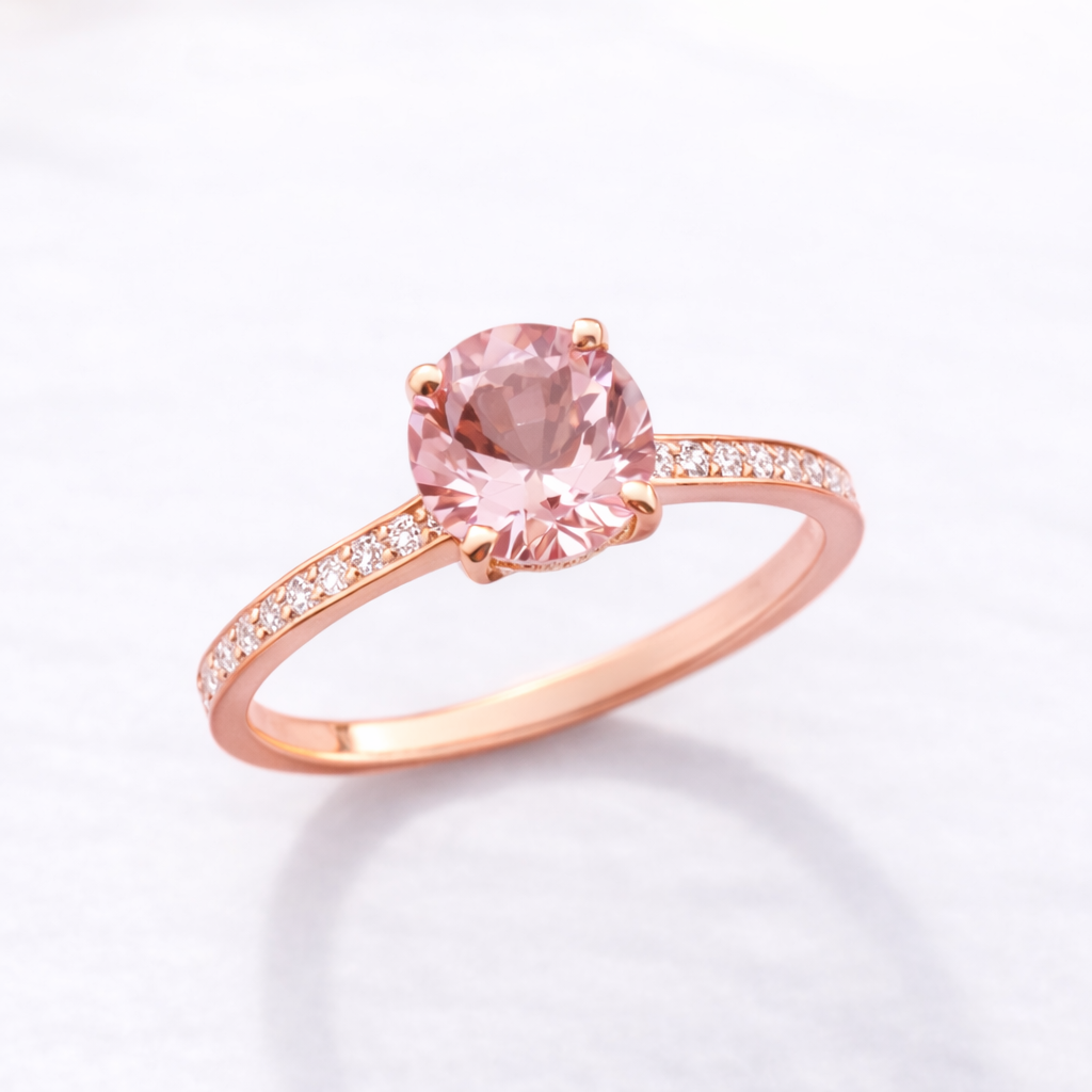 пръстен розово злато с морганит и диаманти